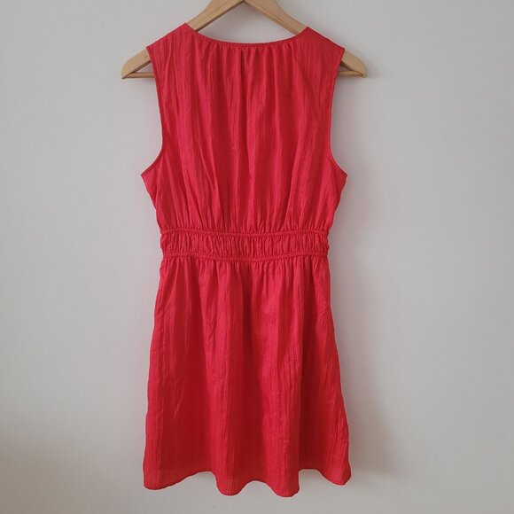 Gap Textured Crinkle Empire Waist Coral Mini Dress-Small - Picture 5 of 6
